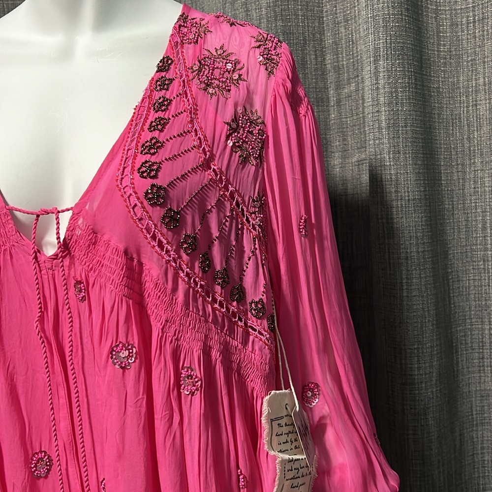 NWT Free People Party New Moon Beaded Chiffon Tunic Dress Pink, XS - Picture 6 of 16